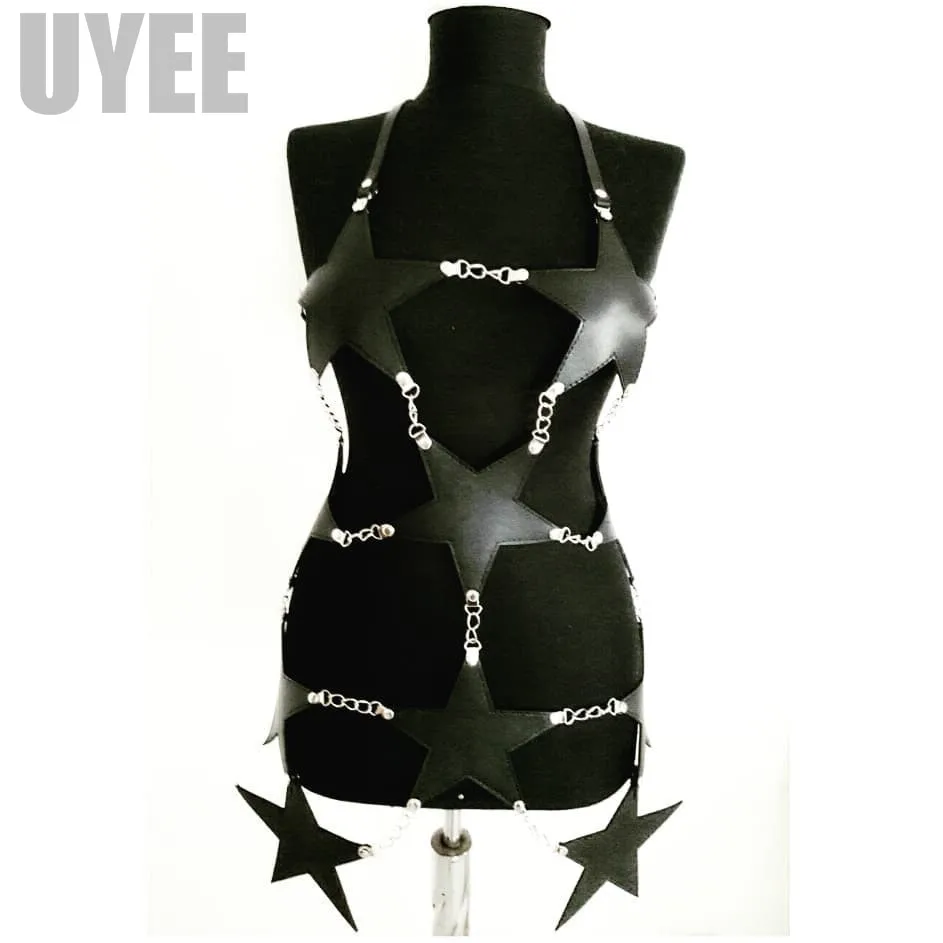 UYEE, сексуальная юбка из искусственной кожи, пентаграмма, лямки, формирователь, для женщин, связывание, мини, полый пояс, ремень, платье, Дамская подвязка, LD-010