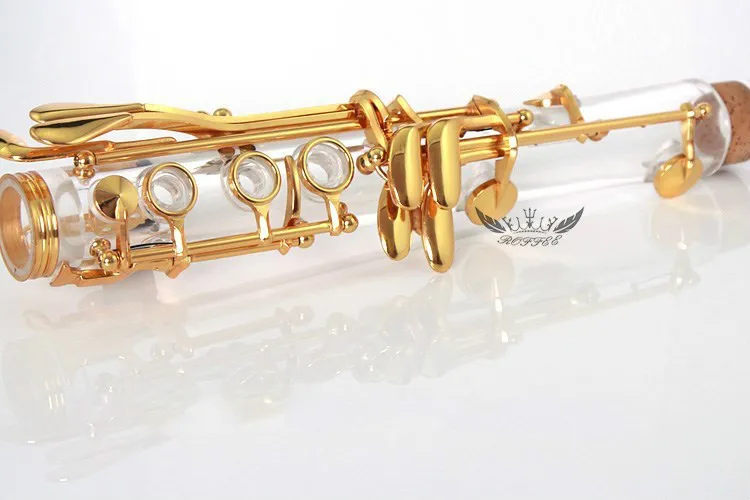 Music instrument gold plated key Bb acrylic transparent body clarinet