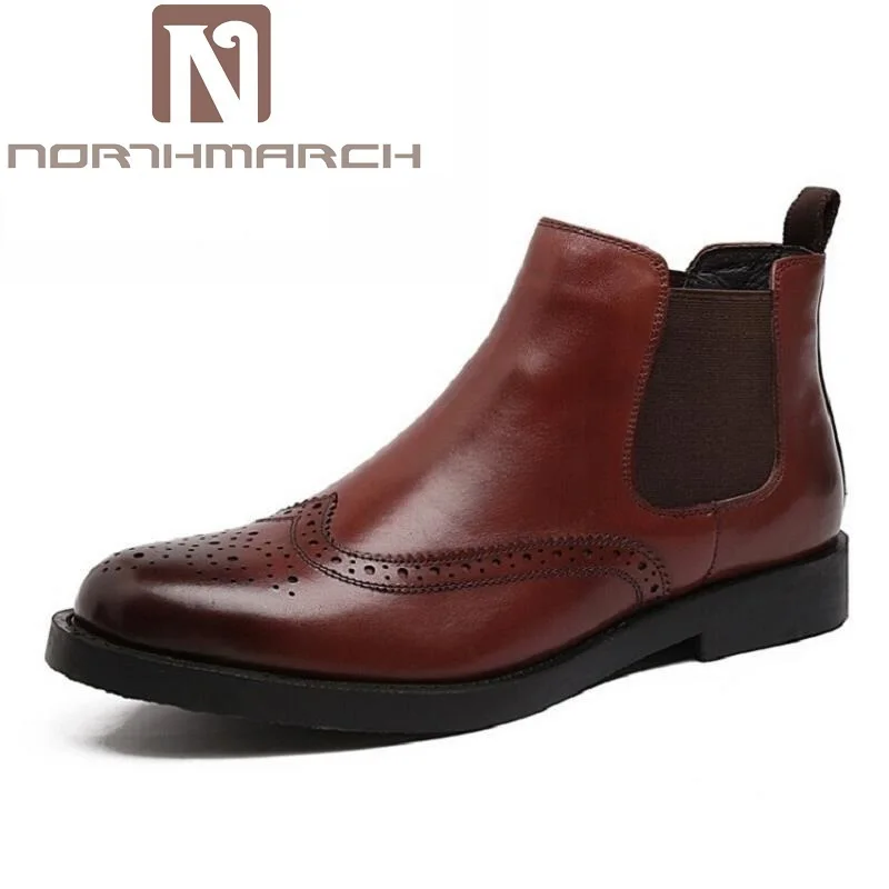

NORTHMARCH Martin Boots Pointed Toe Autumn Brand Shoes Carved Hollow Solid Men Boots Genuine Leather Comfortable Bota Masculina