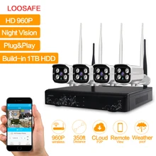 LOOSAFE WIFI ВИДЕОНАБЛЮДЕНИЯ Система Комплект 4ch Беспроводной NVR Ip-камеры 960 P Пуля CCTV Комплект Системы Видеонаблюдения Камеры Безопасности Дома 1 Т HDD