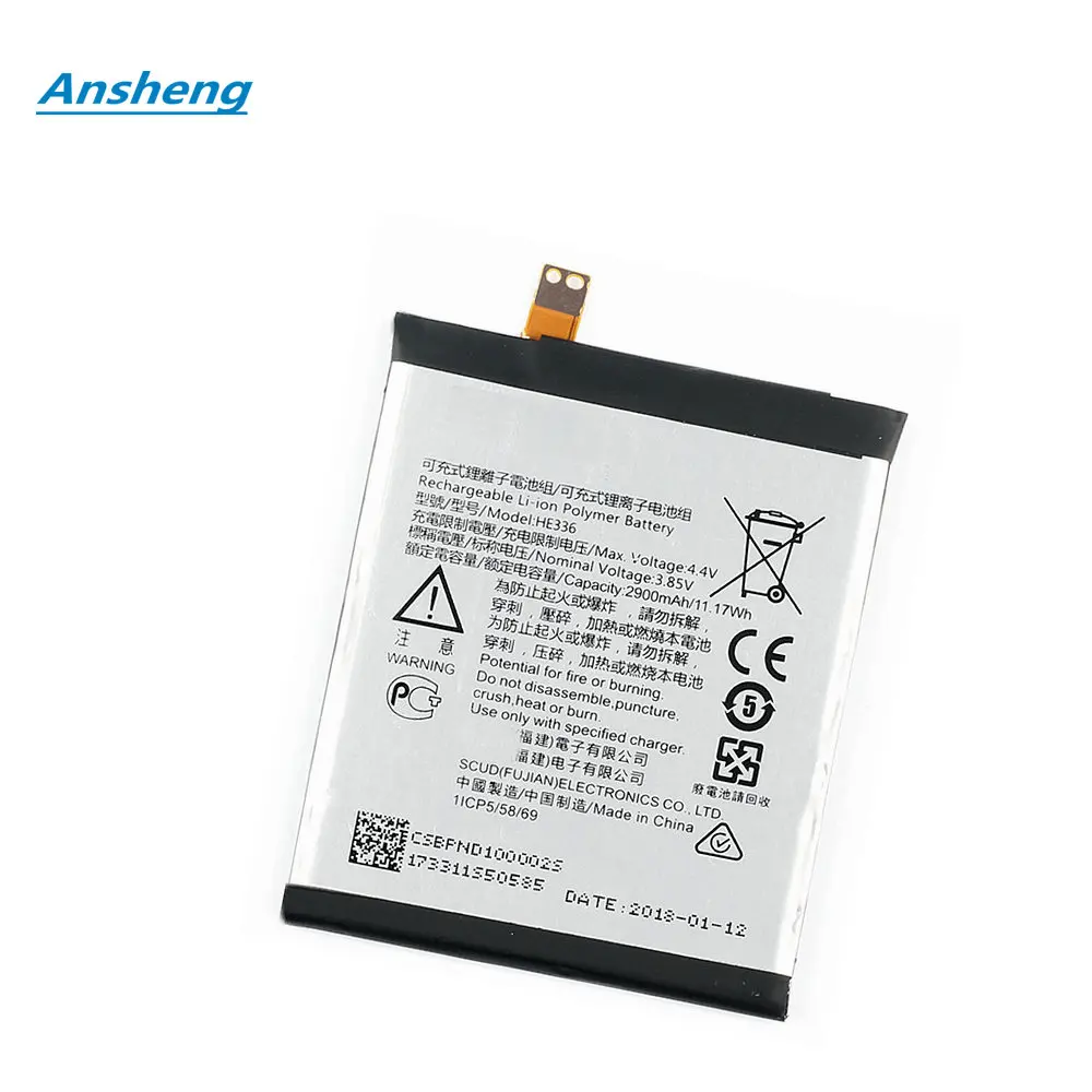 

Ansheng High Quality 3.8V 2900mAh HE336 battery for Nokia 5 Dual SIM 5 Premium Edition Dual SIM HMD Heart TA-1044 Mobile Phone