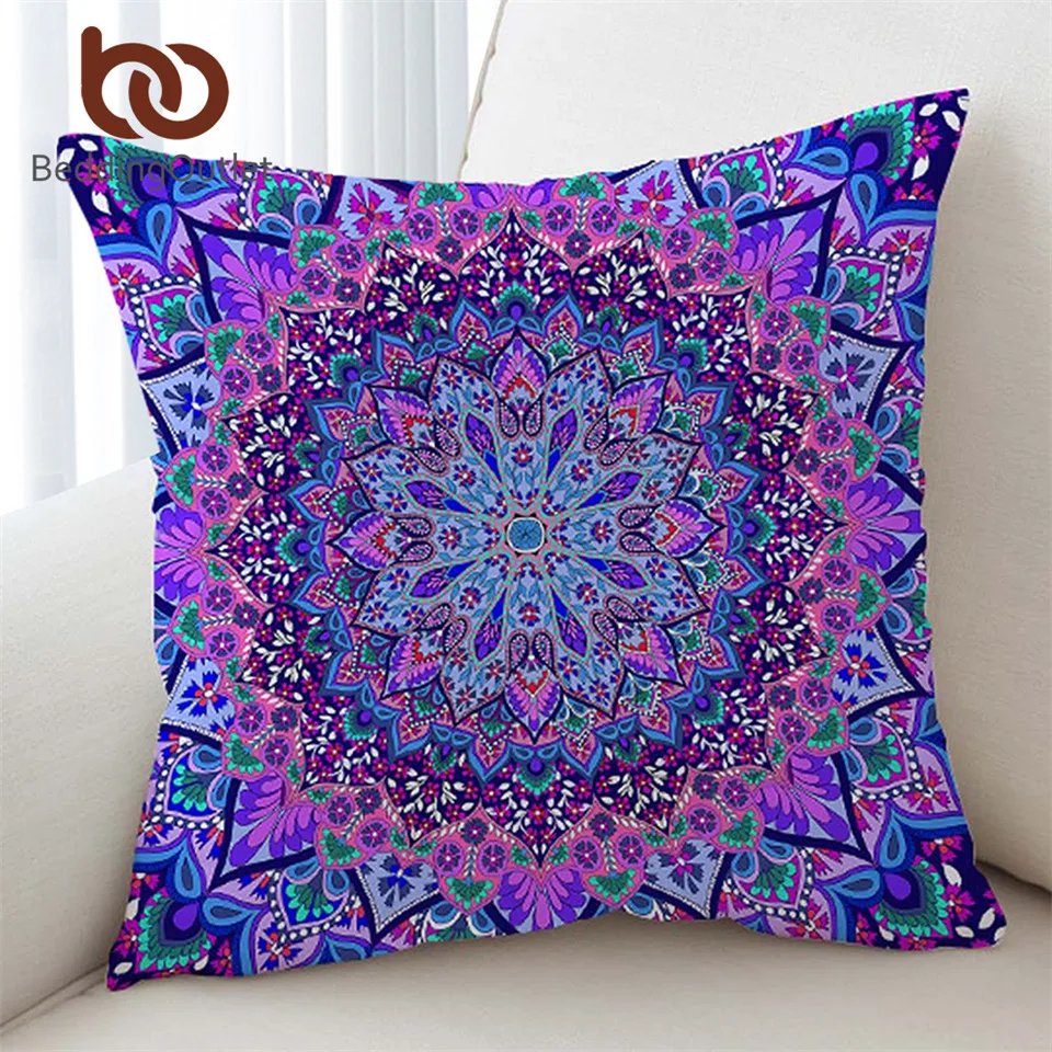 

BeddingOutlet Pink and Purple Glowing Mandala Cushion Cover Boho Pillow Case Microfiber Soft Throw Cover 45cmx45cm 70cmx70cm