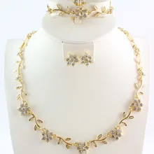 Дизайн золотого цвета ожерелье серьги браслеты кольцо Кристальный цветок/украшение на свадьбу комплект ювелирных изделий