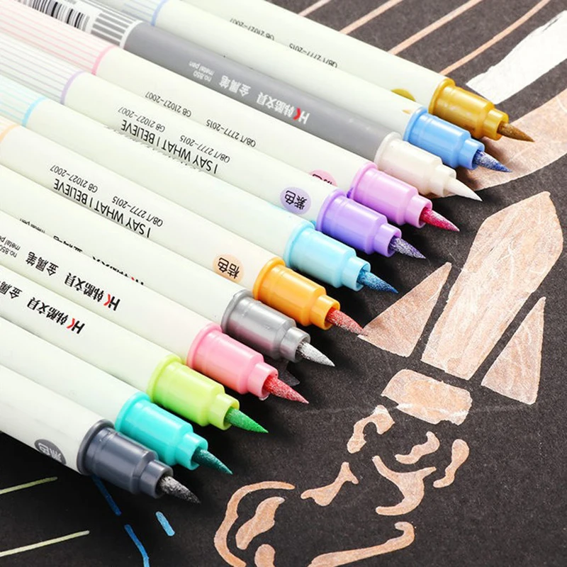 12 цветов металлическая цветная ручка для каллиграфического письма карандаш для рисования каллиграфии мягкая ручка материал Канцтовары Школьные принадлежности
