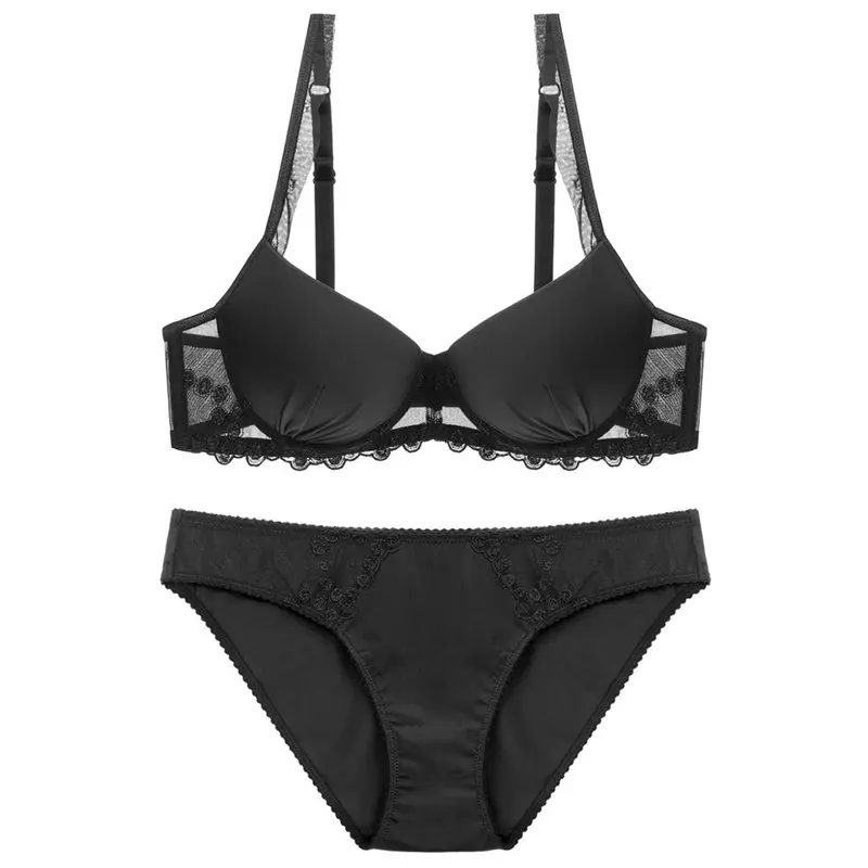 Women's Sexy Bra Set Lace Underwear Adjustable Thin Soft Cup Plunge Lingerie Set Flank Wide Girls Bras Sets (7)