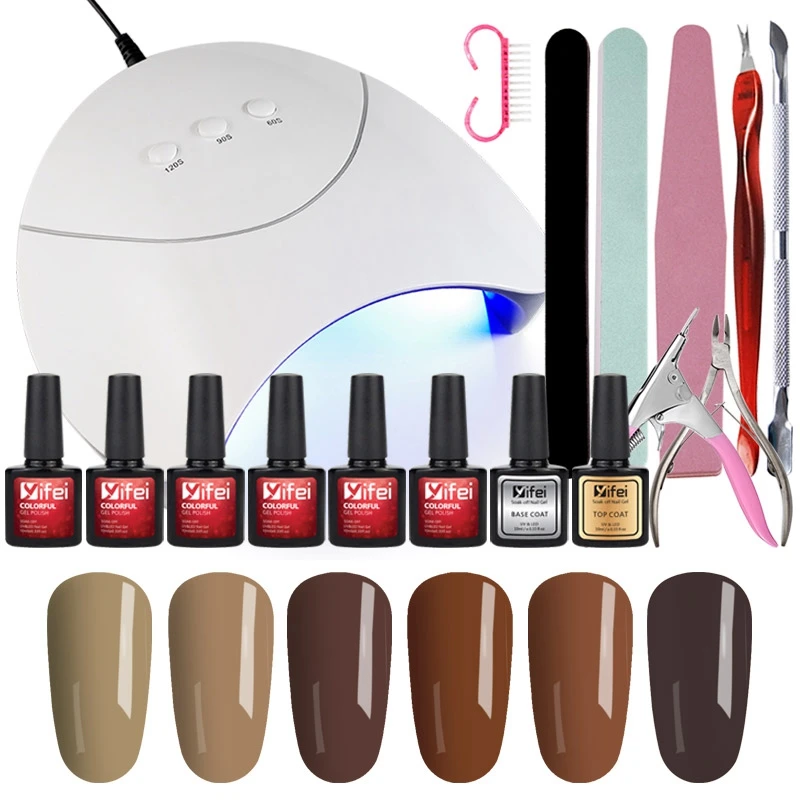 YIFEI Nail Art Pro DIY полный набор УФ-лак для ногтей маникюрный набор 36 Вт отверждения лампы Набор 6 цветов и базовый топ набор гелевые инструменты для ногтей