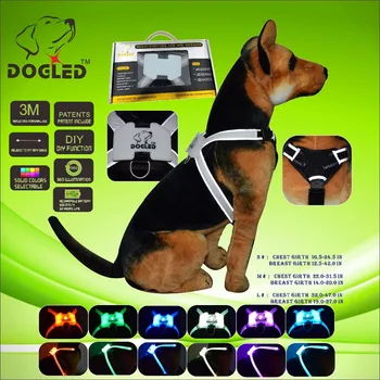 

led dog harness multicolor 7 in 1 USB recharable multi function dog harness rainroof DIY dogharness large size