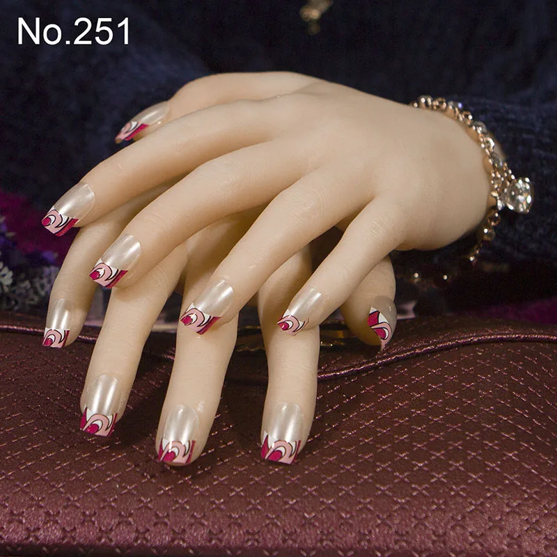 JQ 24 шт./компл. квадратный накладные ногти из акрила с цветочным дизайном искусственный Французский Поддельные накладные ногти полное покрытие нормальных размеров ноготь невесты советы - Цвет: 251