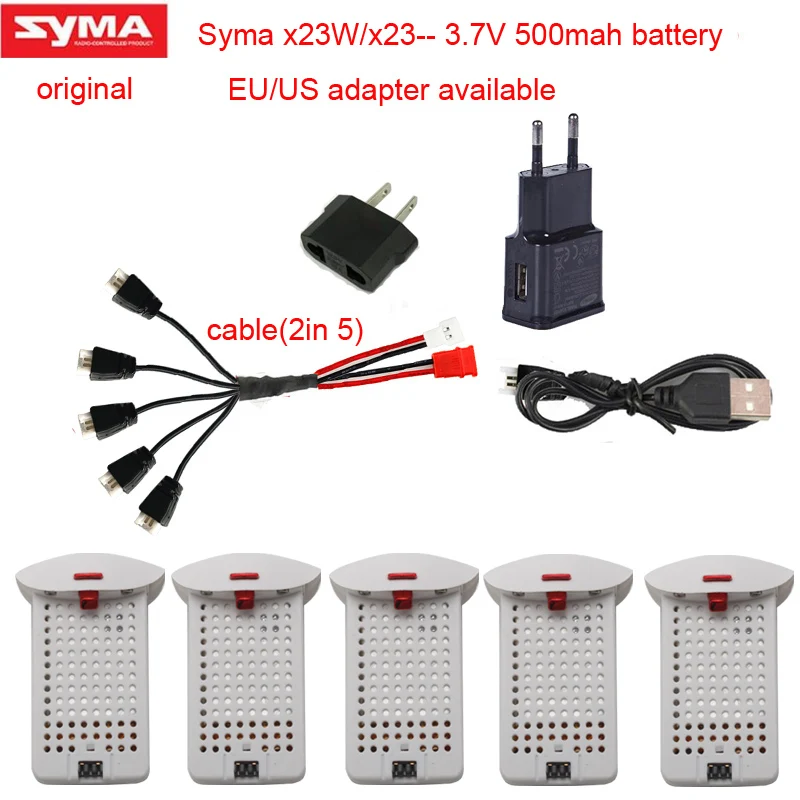 Syma X23/X23w Дрон аккумулятор RC Квадрокоптер запасные части Аксессуары 3,7 V 500mAh батарея и зарядное устройство 5-1 кабель