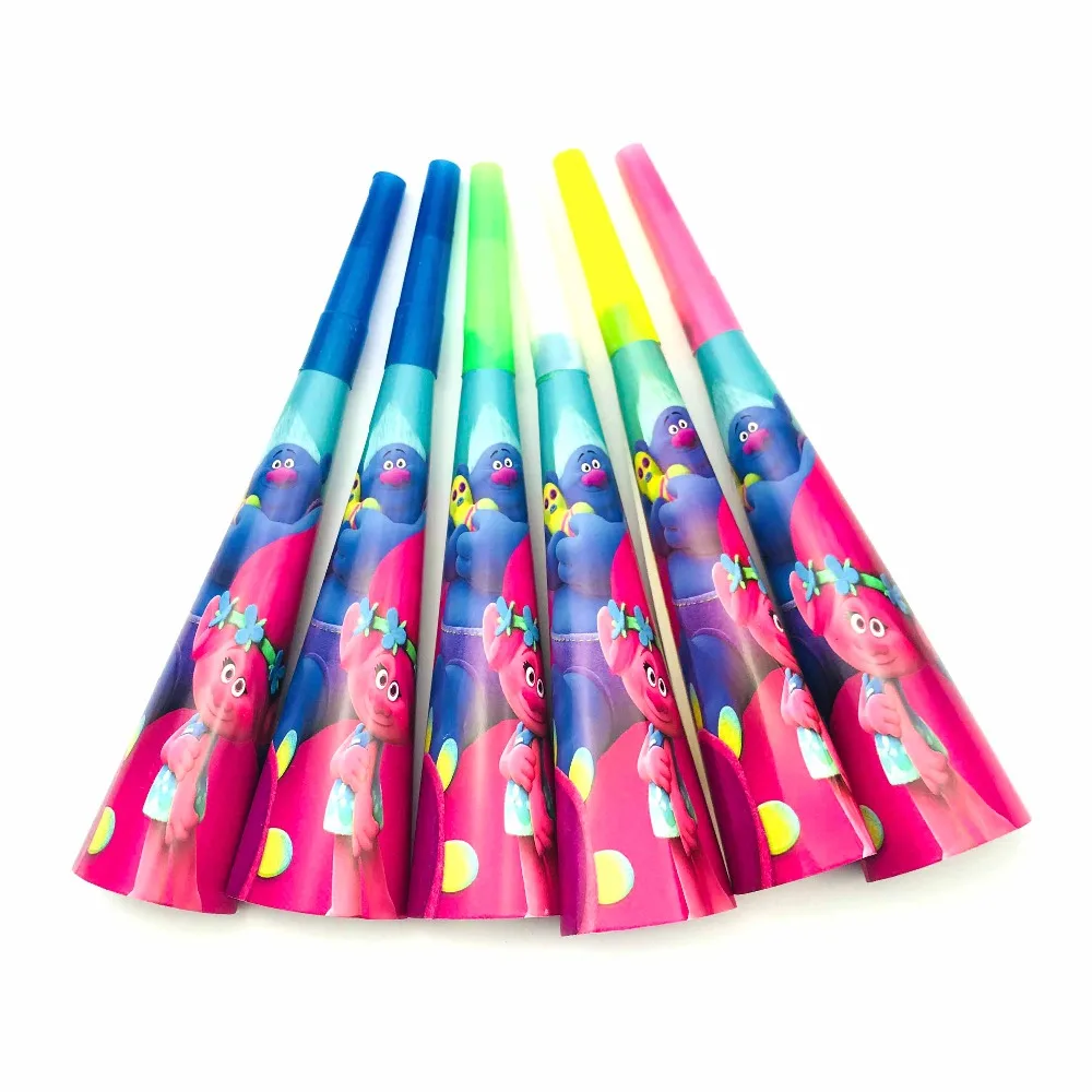 

6pcs/set Trolls Theme Horns Party Supplies Cartoon Party Horn Trumpet For Kids Birthday Theme fiestas infantiles decoracions
