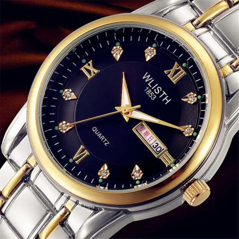 Gold Quartz Watch Men Top Brand Luxury Famous Golden Stainless Steel