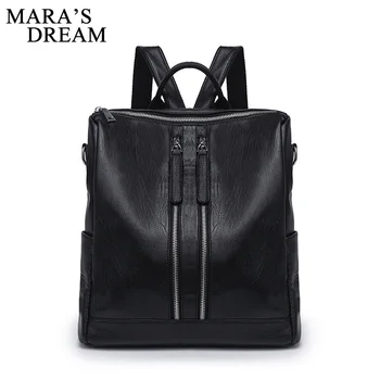 

Mara's Dream 2018 Backpack Women PU Leather Shoulder Bag For Black Teenage Girls School Bags Fashion Vintage Solid Rucksack