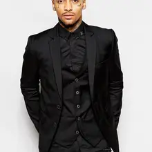 Красивый две кнопки Черный Жених Смокинги для женихов Для мужчин свадебные костюмы для выпускного Жених(куртка+ Брюки для девочек+ жилет+ галстук) k: 815