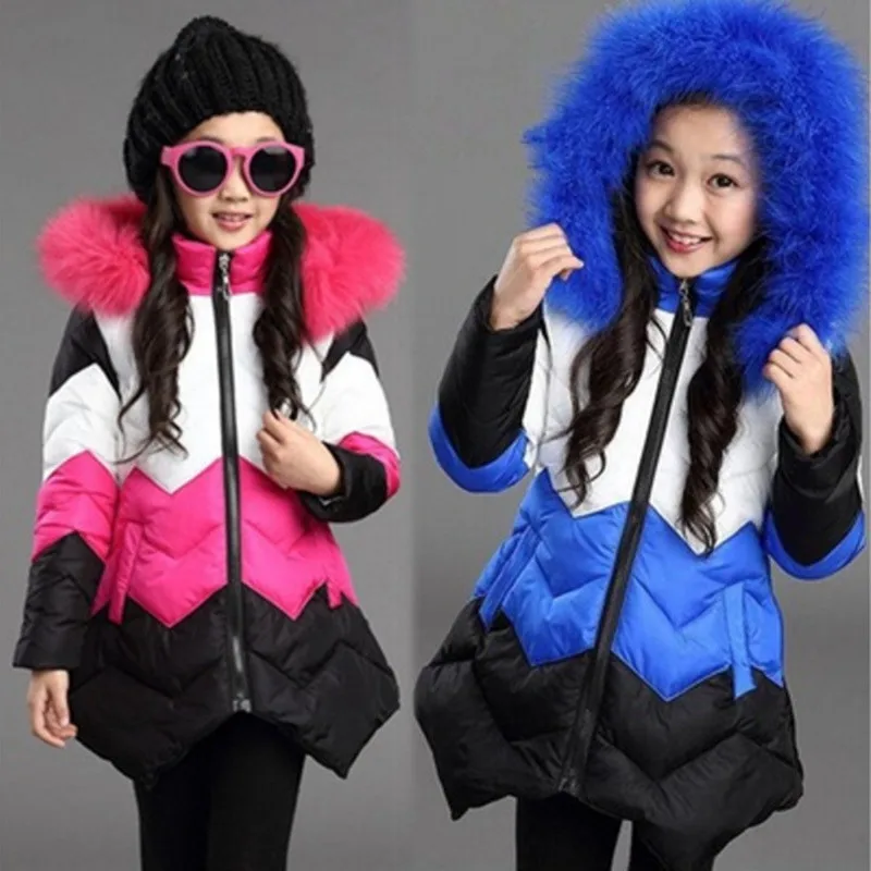 

Girls Jackets & Coats New 2017 Fashion Fur Hooded Thick Warm Parka Down Kids Clothes Cotton Children's Outwear Clothing JSB428