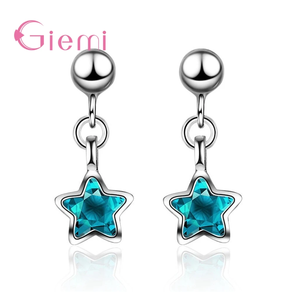 

GIEMI New Arrival Blue Star Dangle Earring Staerling Pure 925 Silver Jewelry Hot Sale Gift For Female Girlfriend Show My Love