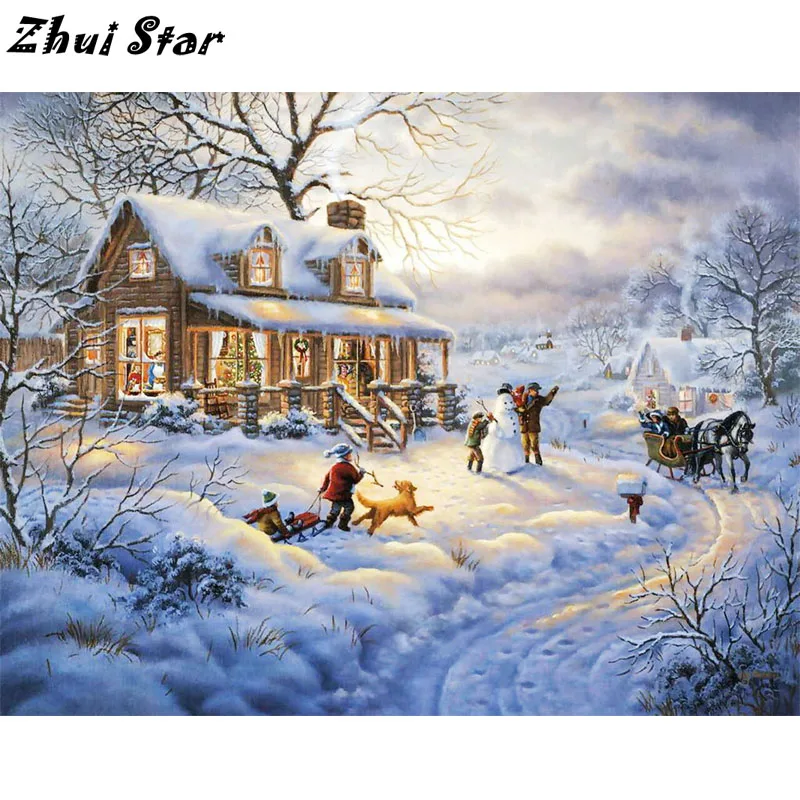 NEW 5D Diy diamond painting cross stitch Winter snow scene Full Square