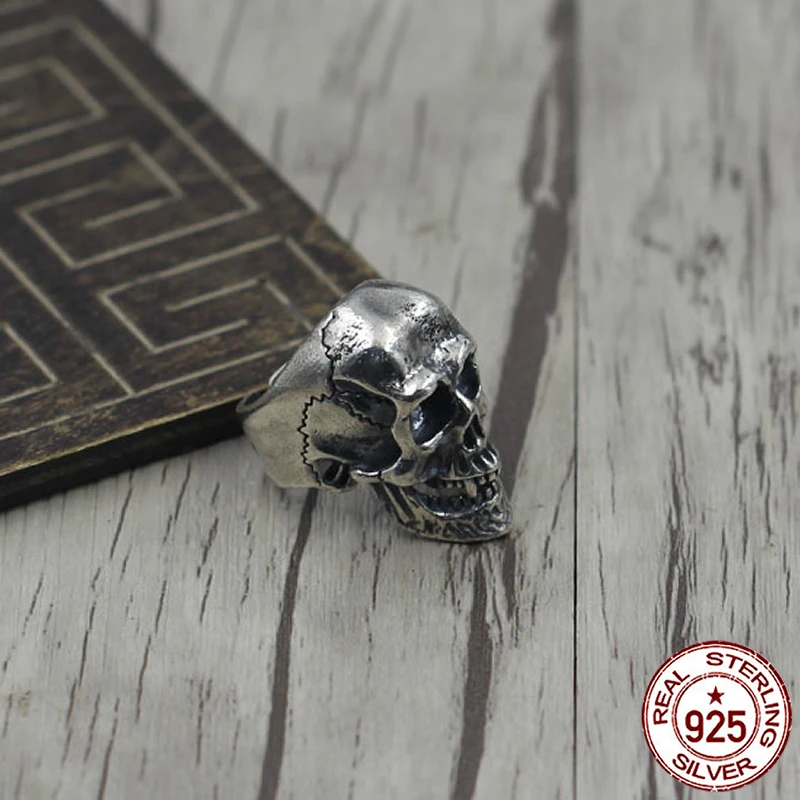 

100% S925 Sterling Silver Ring Personality Simple Fashion Style Domineering Skull Opening Shape Sending Lover's Gift 2018 new