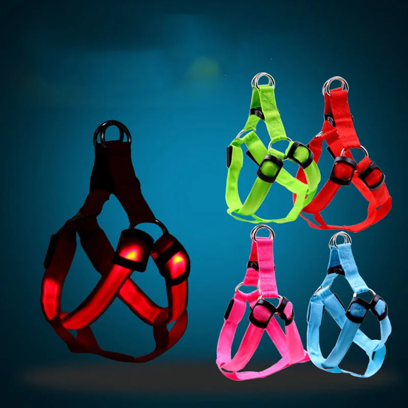 PET Nylon LED Dog Harness Pet Cat Dog Collar Harness Vest Safety Lighted Dog Harness Pet Dogs Luminous Fluorescent Collars