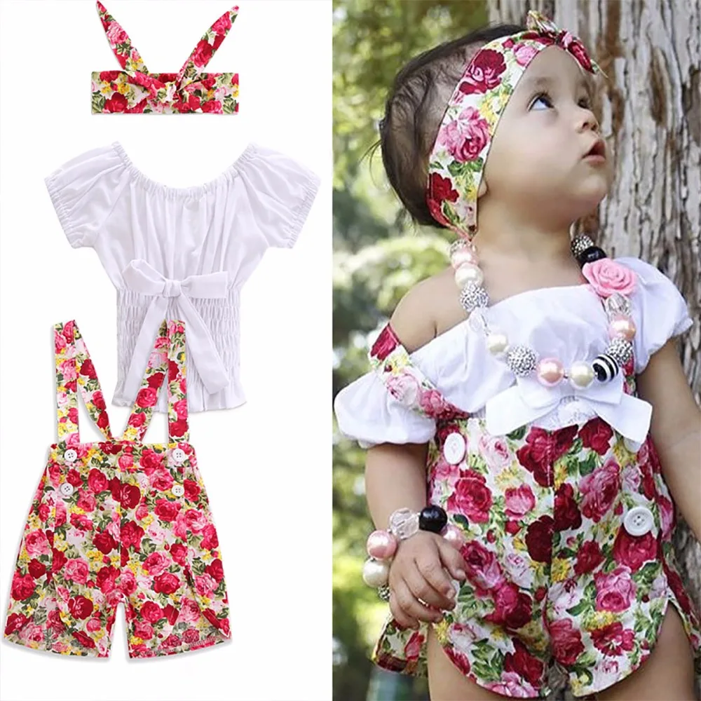 Puseky 3Pcs Baby Grils Birthday Clothes Set Toddler Baby Girl Off The