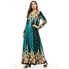 אופנה שמלה מוסלמית נשים של ארוך שרוולים בוטיק הדפסת שמלת מוסלמי גלימות טורקיה האיסלאם תפילה קפטן מוסלמי שמלה עבור נשים(China)