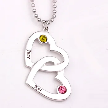 

Personalized Open Heart in Heart Shape Necklace with Birthstones Long Birthstone Necklaces Custom Made Any Name YP2490
