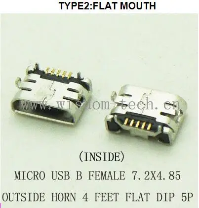 

10pcs/lot Micro USB jack for mobile phone Mini USB jack 7.2x4.85 Female connector PCB 5Pin socket FLAT MOUTH