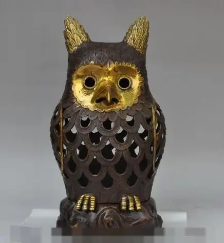 

S01234 15"Marked Chinese Royal Bronze Gilt Night Owl Bird Statue Incense Burners Censer (B0413)