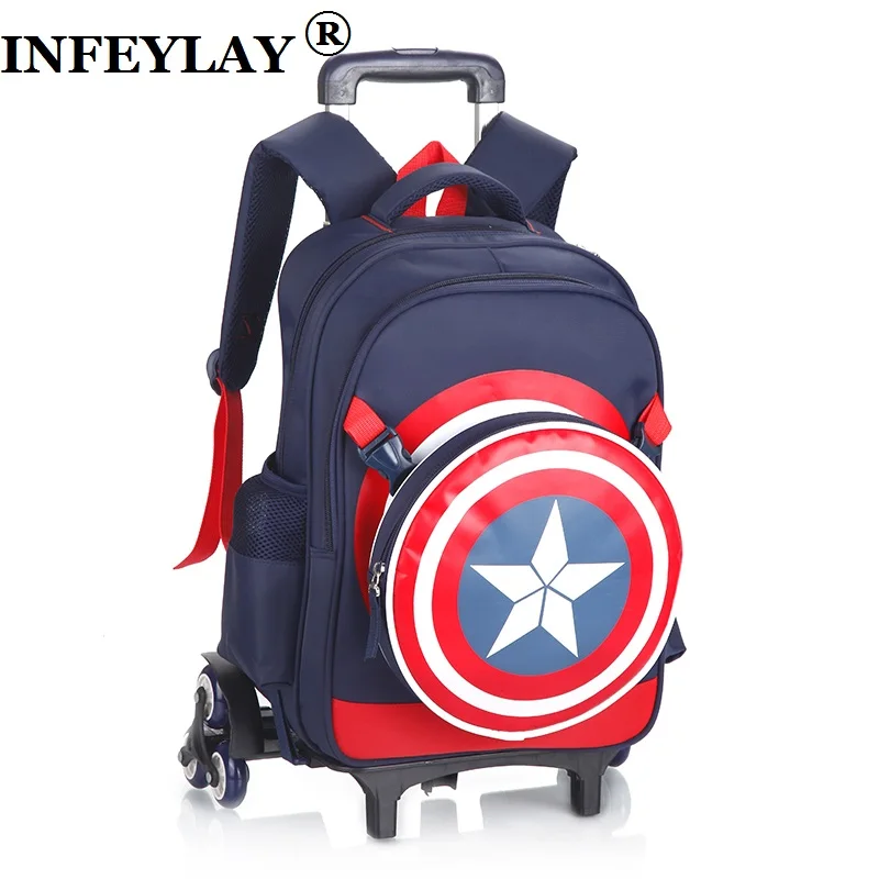 3D Капитан Америка аниме подъем по ступенькам чемодан Мультфильм школьная сумка студентов чемодан на колесиках детский дорожный рюкзак сумка на плечо