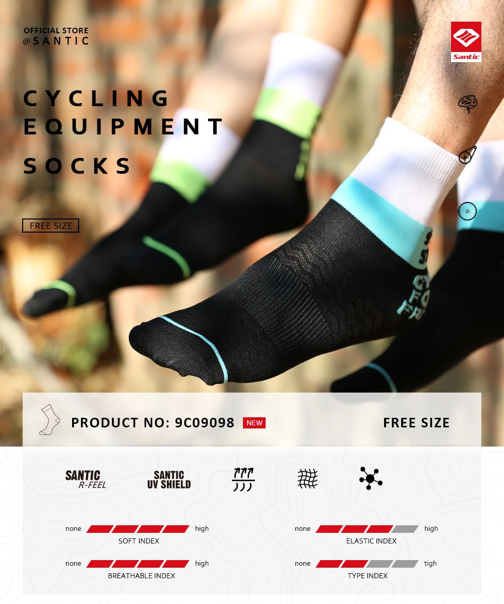 Santic носки для велоспорта для мужчин и женщин пот и дышащий Спорт на открытом воздухе Ciclismo 3 цвета один размер 9C09098