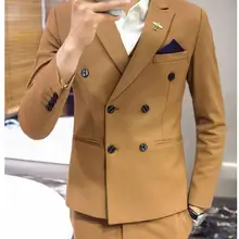 Мужская одежда Мужская деловой повседневный костюм платья мужская slim двубортный костюм из трех предметов комплекты