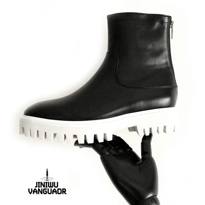 Белый подошва толстый каблук сапоги на платформе черный классический молния лодыжки пинетки круглый носок из натуральной кожи короткие армейские ботинки большой размер