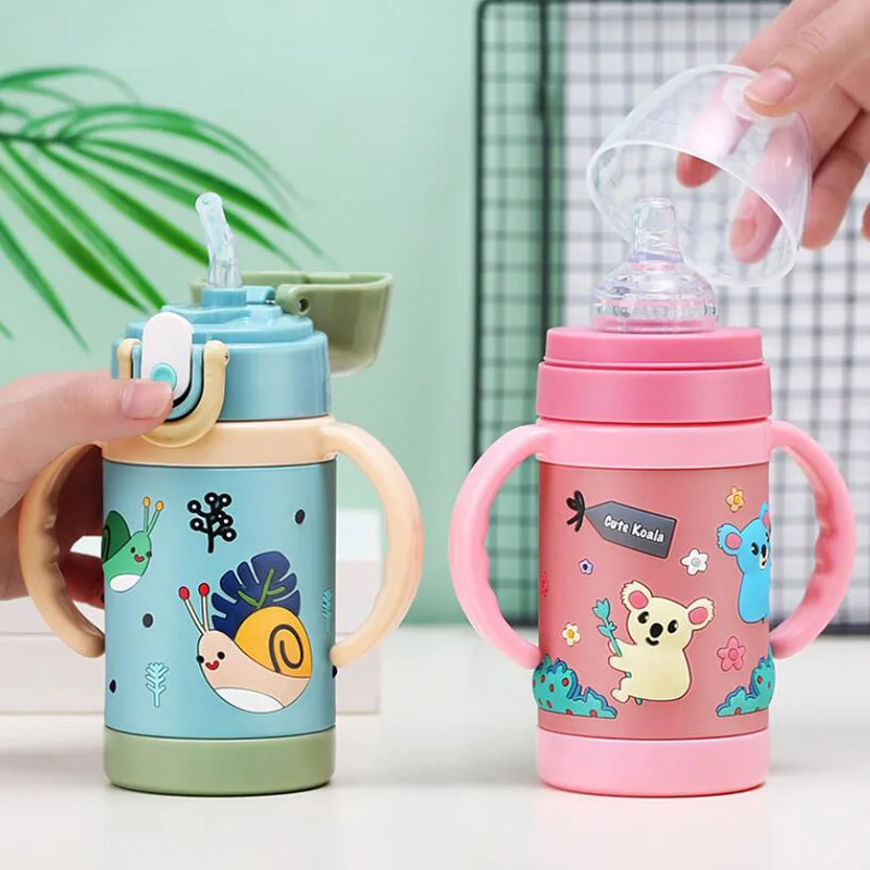 

450ML 400ML Children's Straw Cup With Handle Baby Bottle Dual-use Portable Strap Rope Learning Drinking Cups Tritan BPA Free
