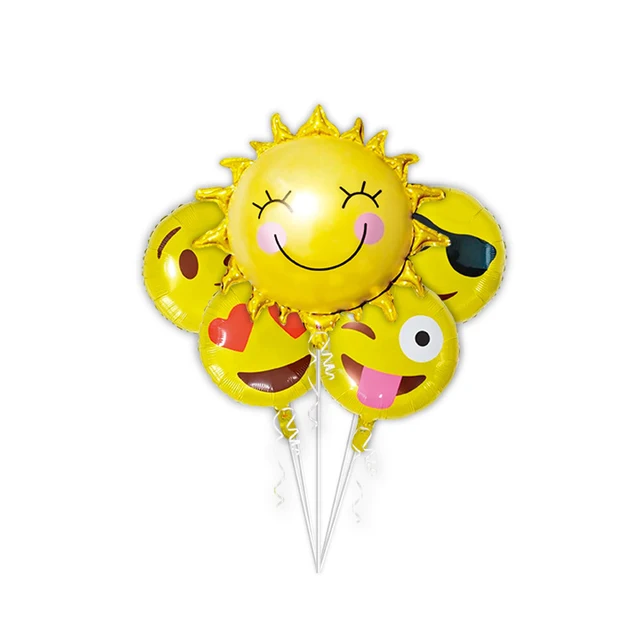 5 unids/lote Feliz Emoji Cara Sol Conjunto Globo de la Hoja Globos de