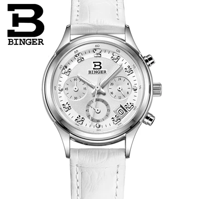 Switzerland Binger женские часы Роскошные Кварцевые водонепроницаемые часы с ремешком из натуральной кожи наручные часы с хронографом BG6019-W6 - Цвет: Item 1