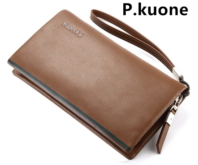 

P.kuone Men Genuine Leather Clutch bag Male handbags High space Business cow Leather Multifunction soft casual cluth Long wallet