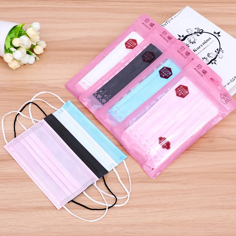 

10PCS/Sets Three-layer Non-woven Dustproof Disposable Mask Black Pink Blue Warm Dust anti-mite anti-pollination disposable mask