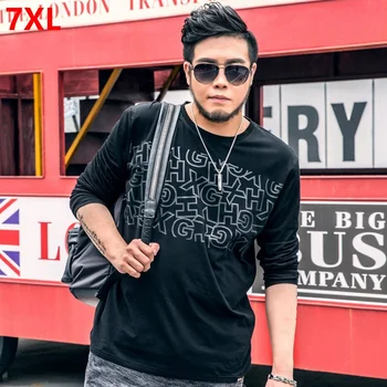 

Large size men's long-sleeved t-shirt plus fertilizer to increase XL letter printing youth men's shirt