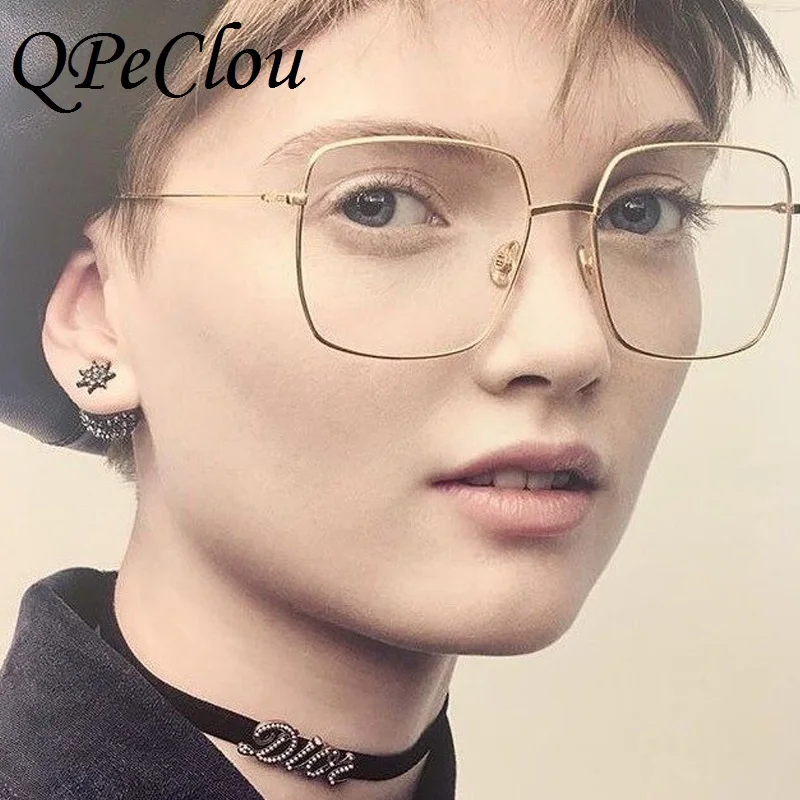 

QPeClou Vintage Square Glasses Frame Women Brand Designer Big Frame Eyeglasses Frame Female Clear Lens Glasses Unisex Eyewear