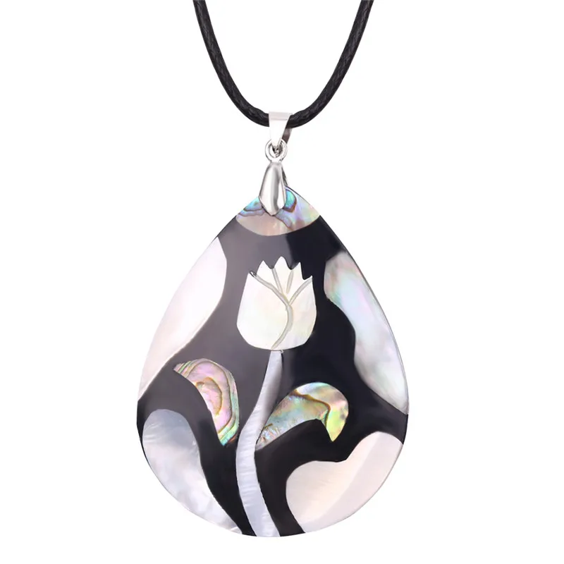 

Flat Printed Flowers Necklace Square Water Drop Natural Loose Spacer Shell Stone Beads For Jewelry Making Necklace DIY Handmade