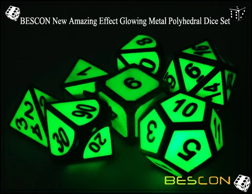 BESCON New Amazing Effect Glowing in the Dark Metal Polyhedral Role Playing RPG Game Dice Set of 7-1
