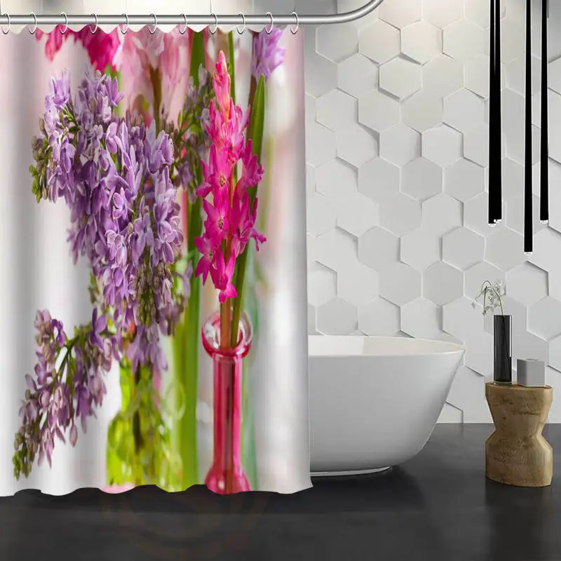 Горячая на заказ природа цветы Сирень пользовательские занавески для душа водонепроницаемый ткань для ванной занавески для ванной F# Y1-17 - Цвет: Светло-желтый