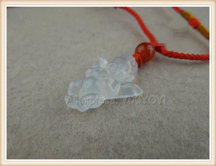10pcs Chinese Handwork Natural White Agate Jade Carved Cute Angel Lucky Pendant + Red Brown Rope Necklace Fine Jewelry