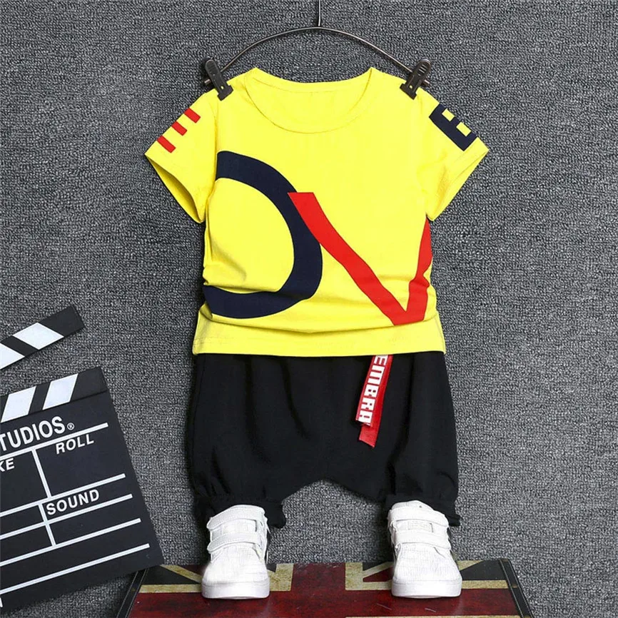 

2018 Summer Cute 2Pcs Infant Baby Boys Girls Letter Print Tops+Pants Outfits Clothes Casual Kids Sport Suit Dropshipping 0315