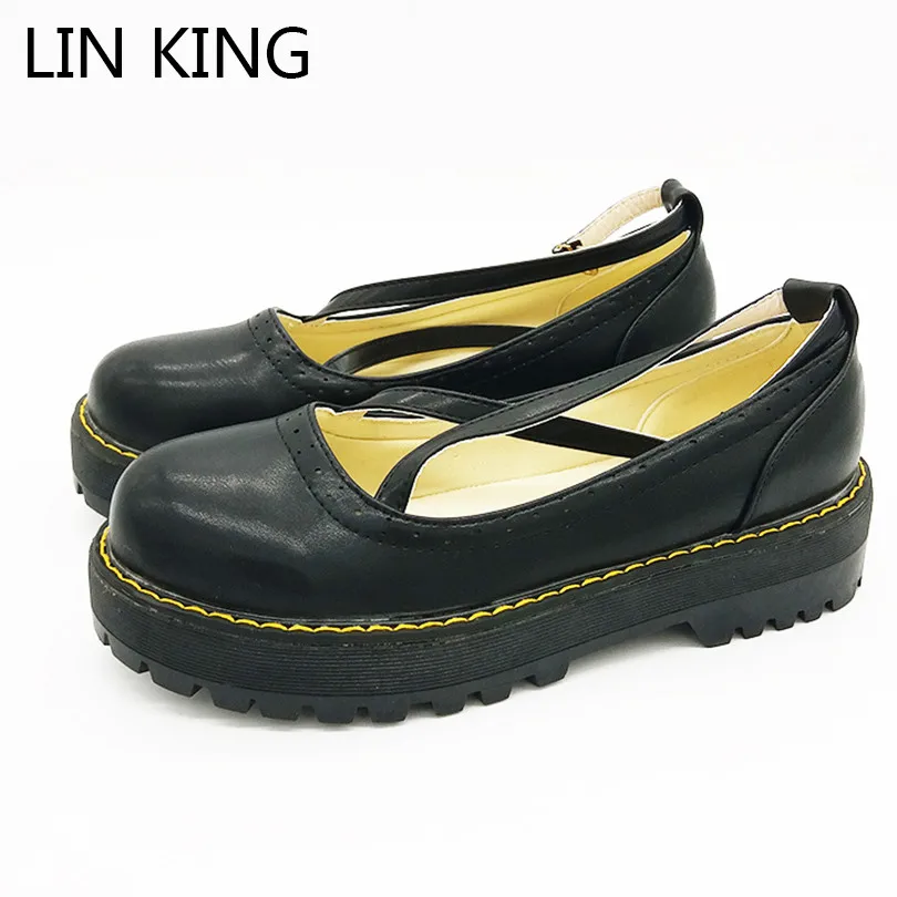 

LIN KING Retro Rome Cross Bandage Women Platform Pumps Spring Autumn Solid Lolita Shoes Cosaplay Round Toe Buckle Single Shoes