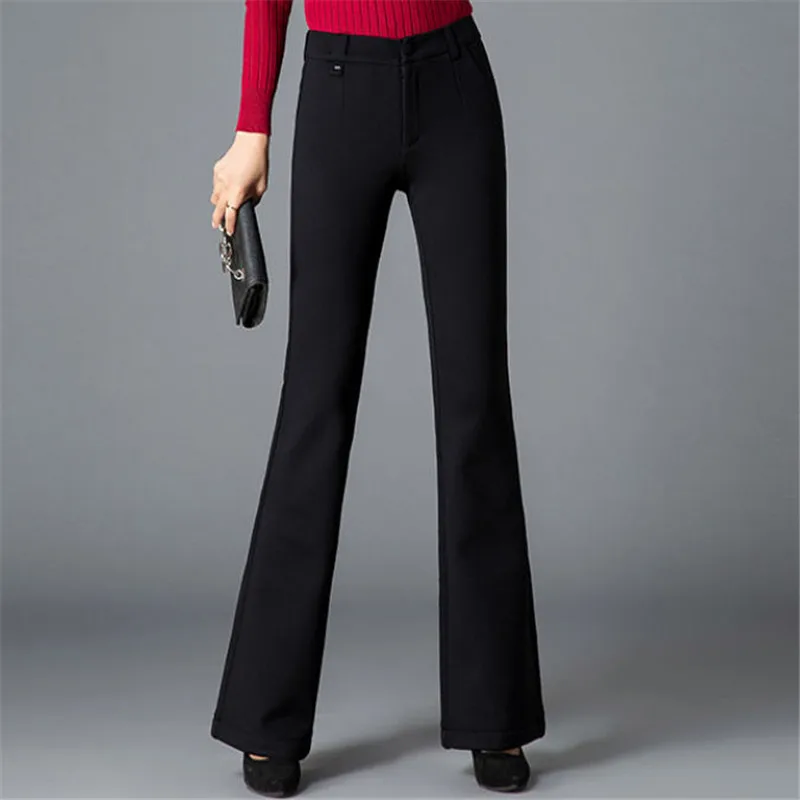 Women Autumn Winter Flare Pants High Waist Ol Elegant Thickening Solid ...