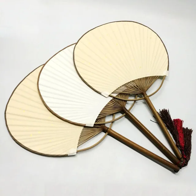 20pcs/lot Japanese Style White Paddle Hand Fan With Tassels Party