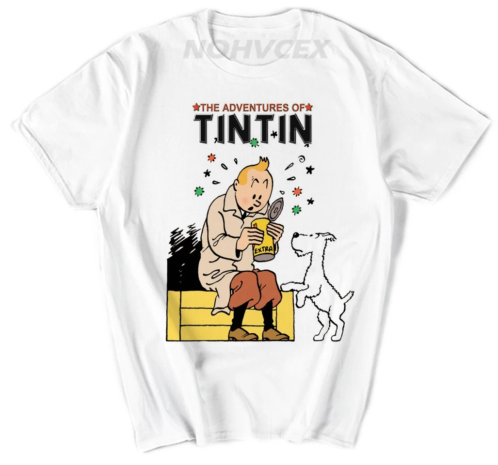 Новые модные футболки Tintin Adventure классические футболки с анимацией футболки с коротким рукавом на заказ повседневные футболки