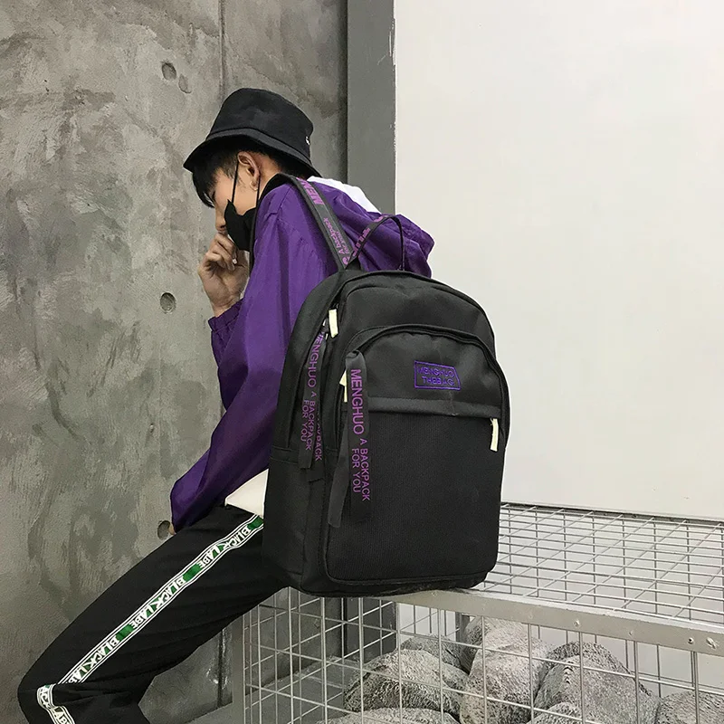 Menghuo Casual Unisex Boys Women Backpack Personality Letters Ribbons Backpack Mochila Big Students School Bag Girls Travel Bag (12)