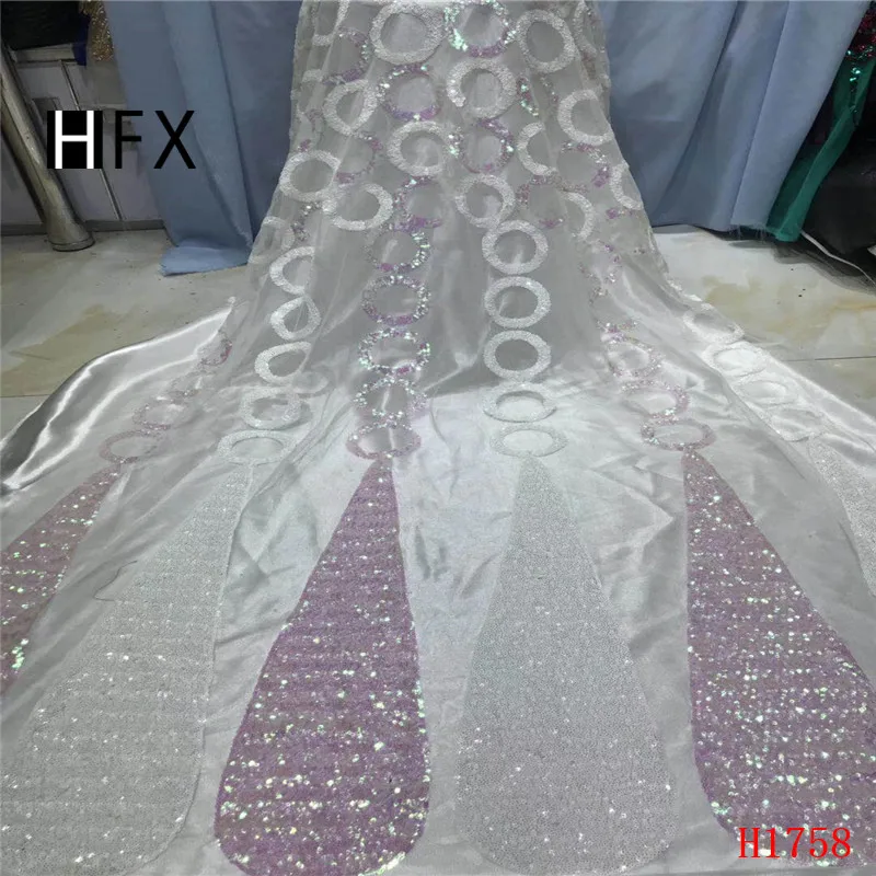 

HFX African Lace 2019 White/Baby Pink Sequin Tulle Lace High Quality Embroidered French Nigerian Lace Fabrics for Party X1758