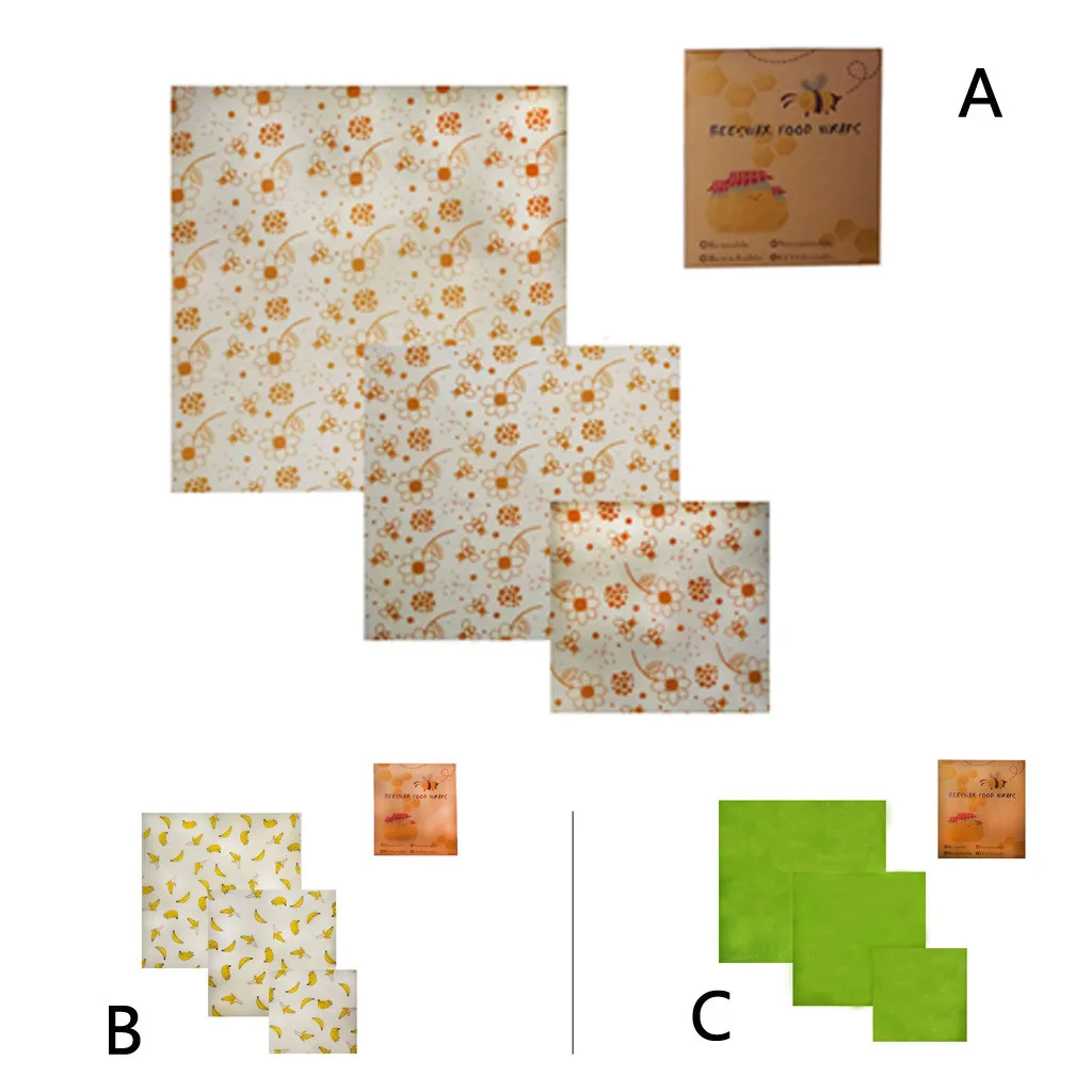 

High Quality and Safe Beeswax Food Wraps Assorted 3 Pack Eco Friendly Reusable Plastic Free Storage Z30411
